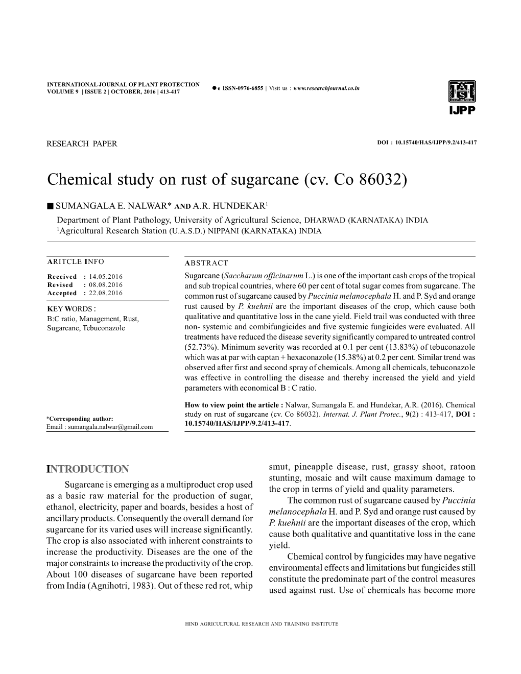 Chemical Study on Rust of Sugarcane (Cv. Co 86032)