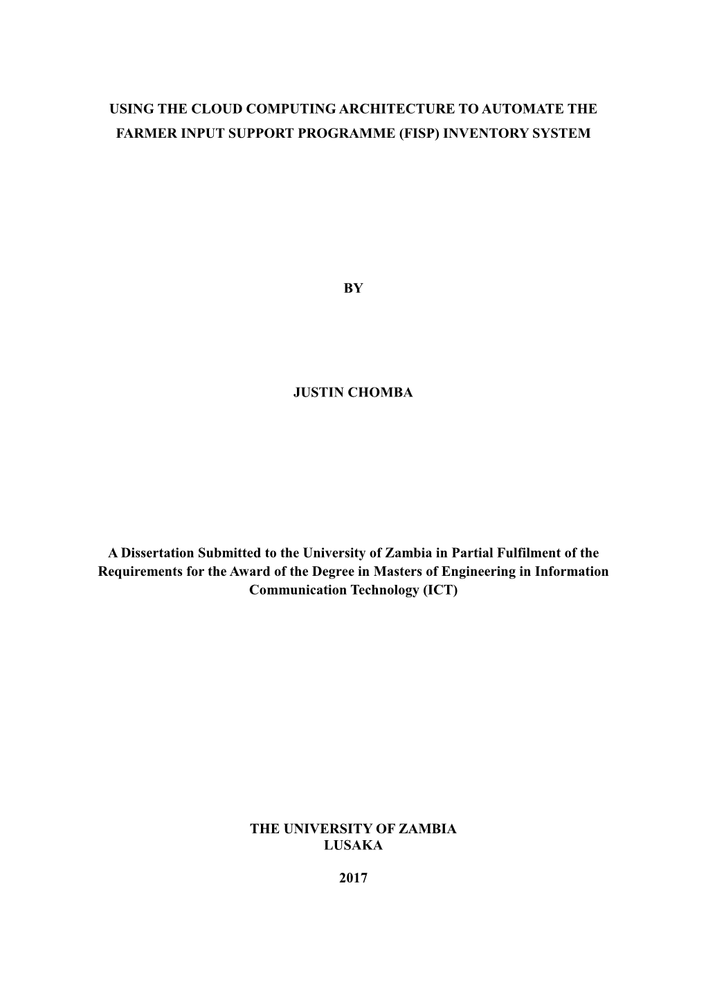 Using the Cloud Computing Architecture to Automate the Farmer Input Support Programme (Fisp) Inventory System