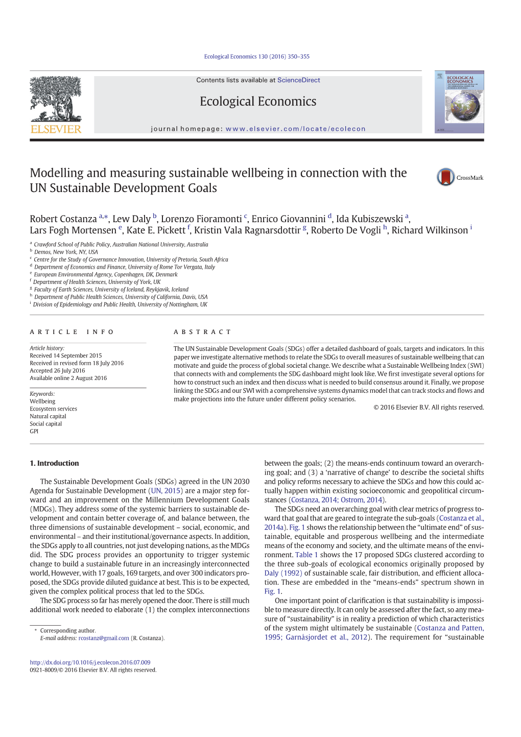 Modelling and Measuring Sustainable Wellbeing in Connection with the UN Sustainable Development Goals