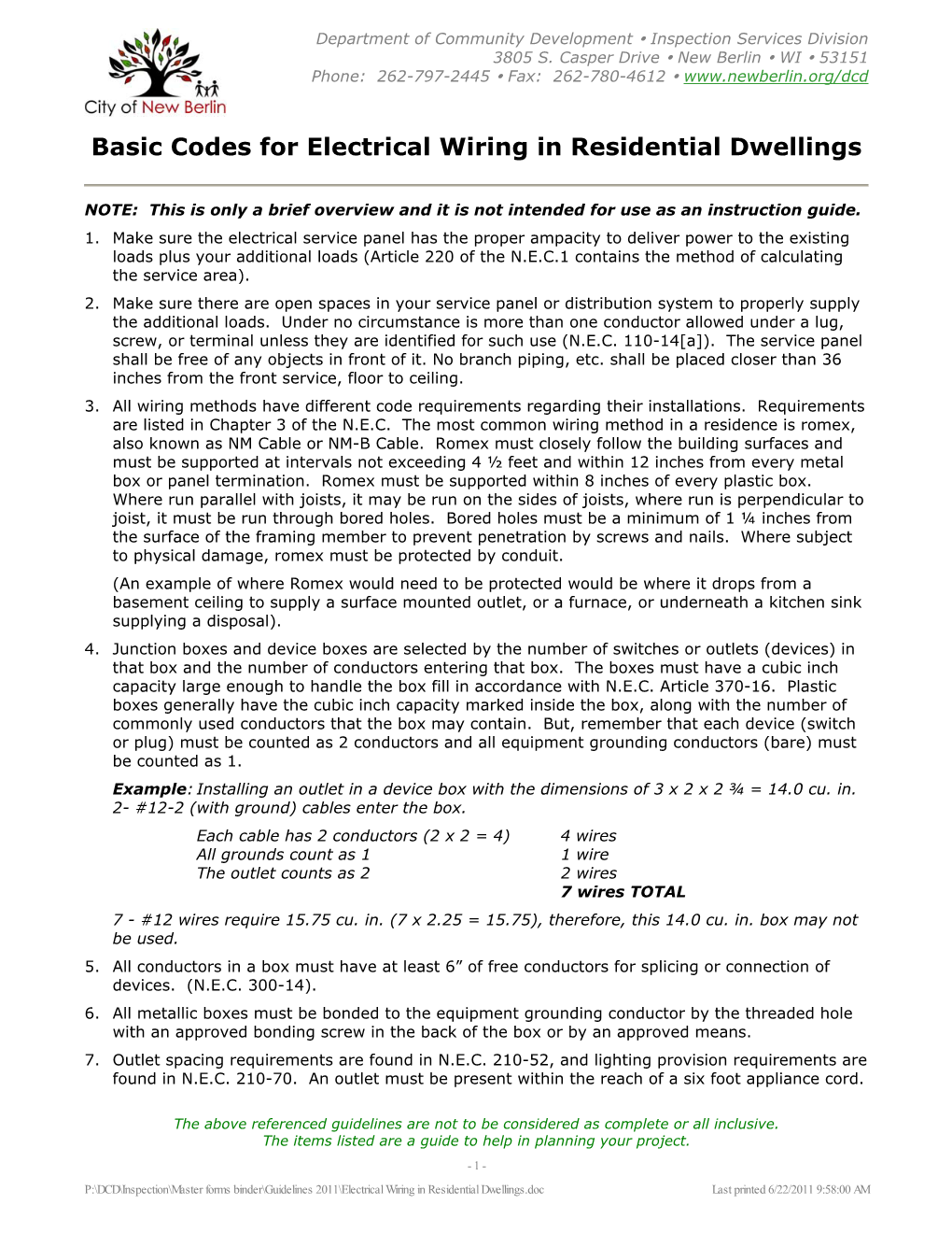 Basic Codes for Electrical Wiring in Residential Dwellings