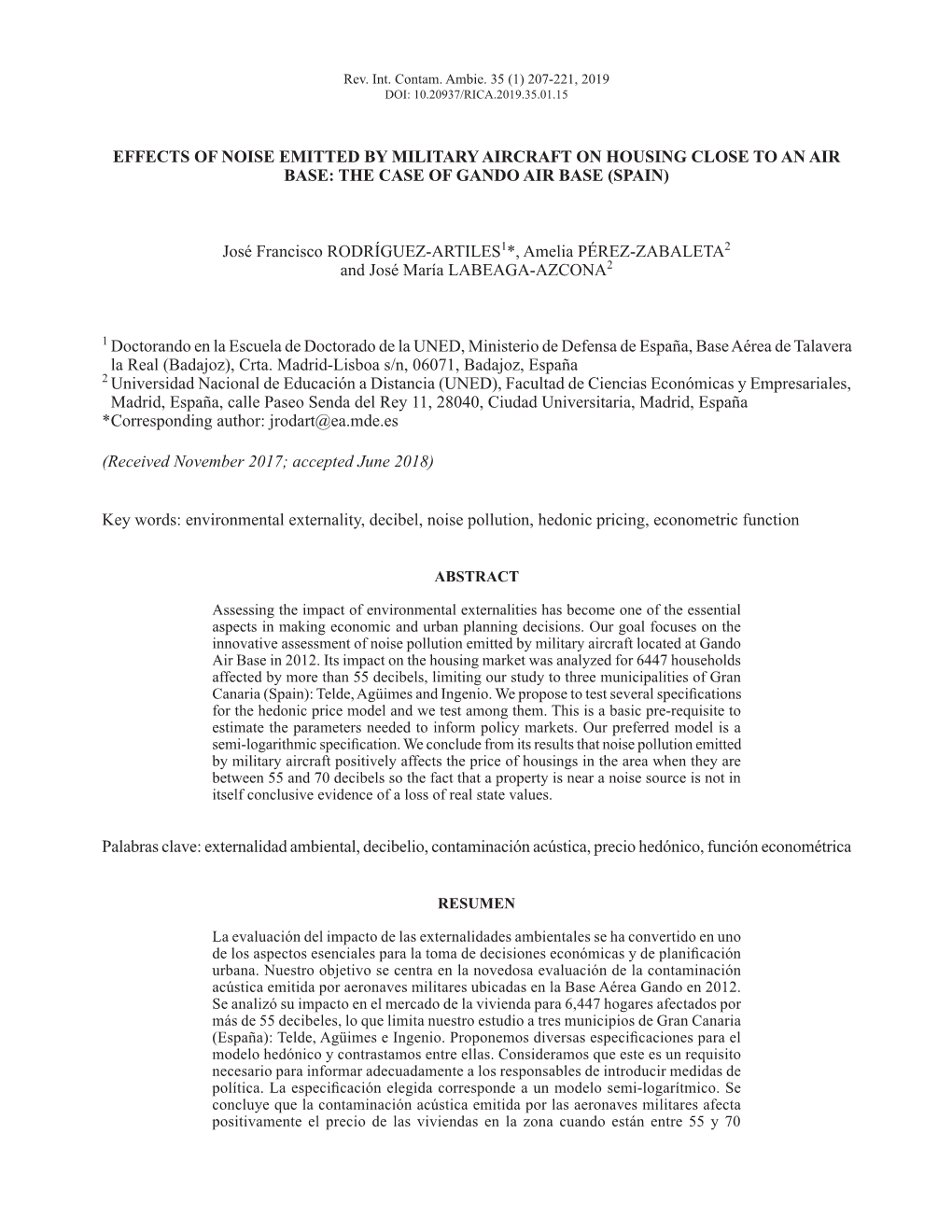 Effects of Noise Emitted by Military Aircraft on Housing Close to an Air Base: the Case of Gando Air Base (Spain)