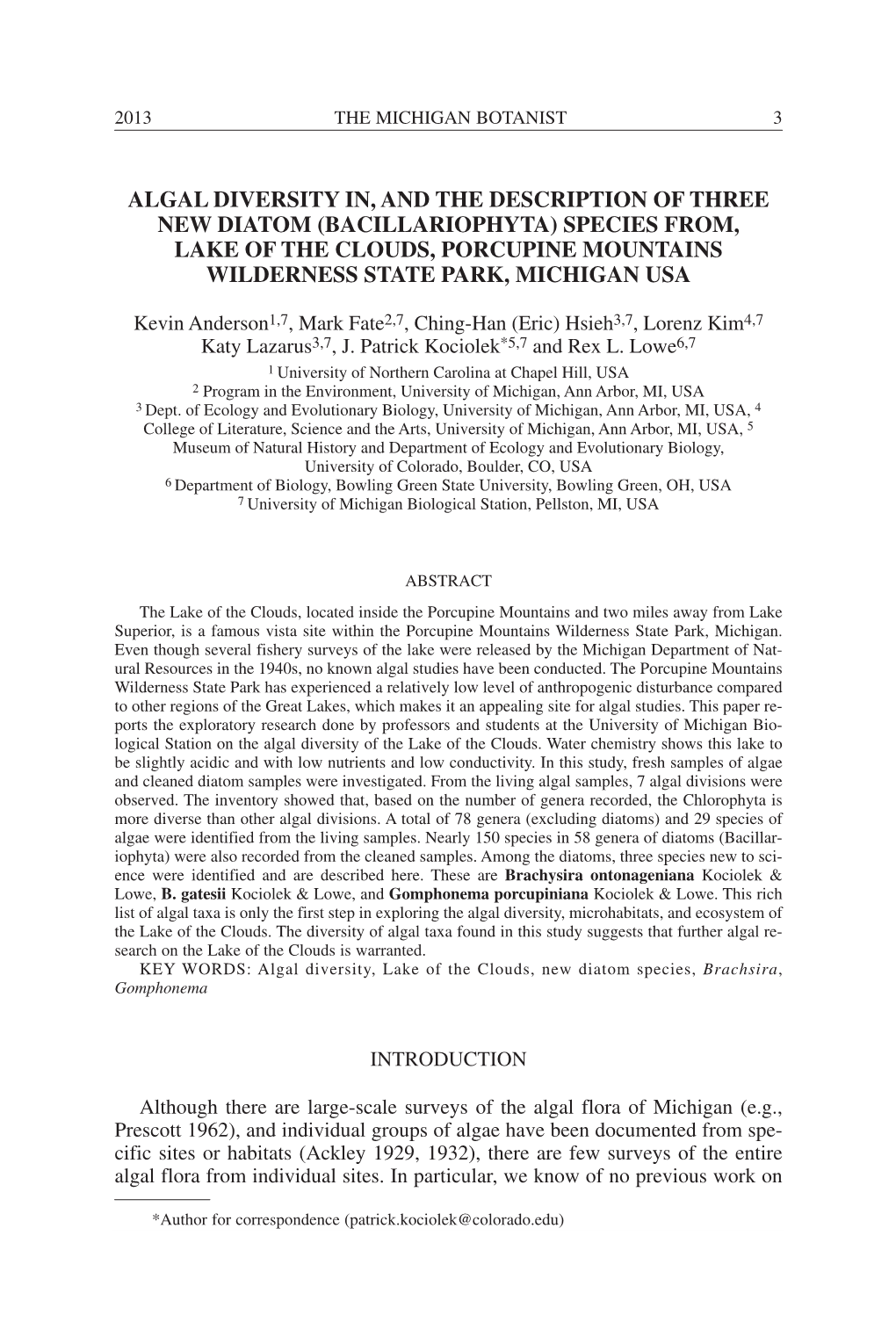 Algal Diversity In, and the Description of Three New