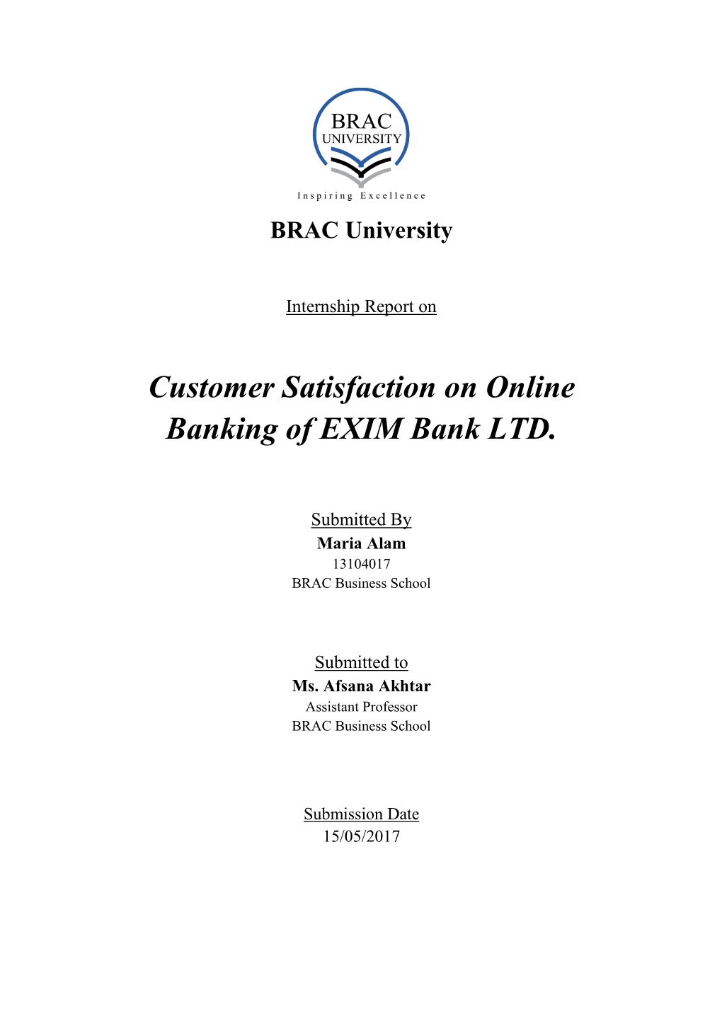 Customer Satisfaction on Online Banking of EXIM Bank LTD
