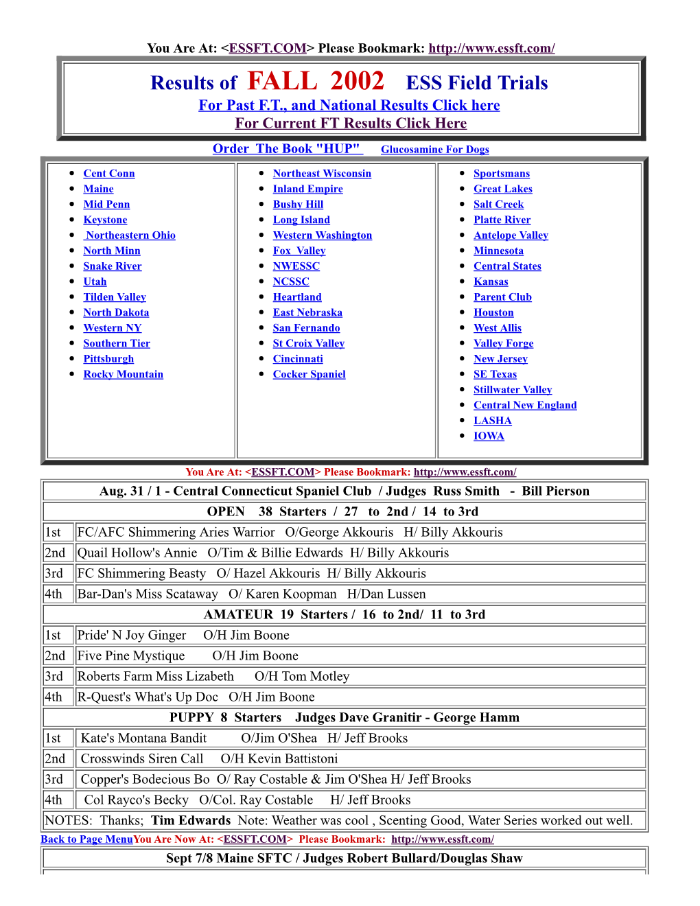 Results of FALL 2002 ESS Field Trials