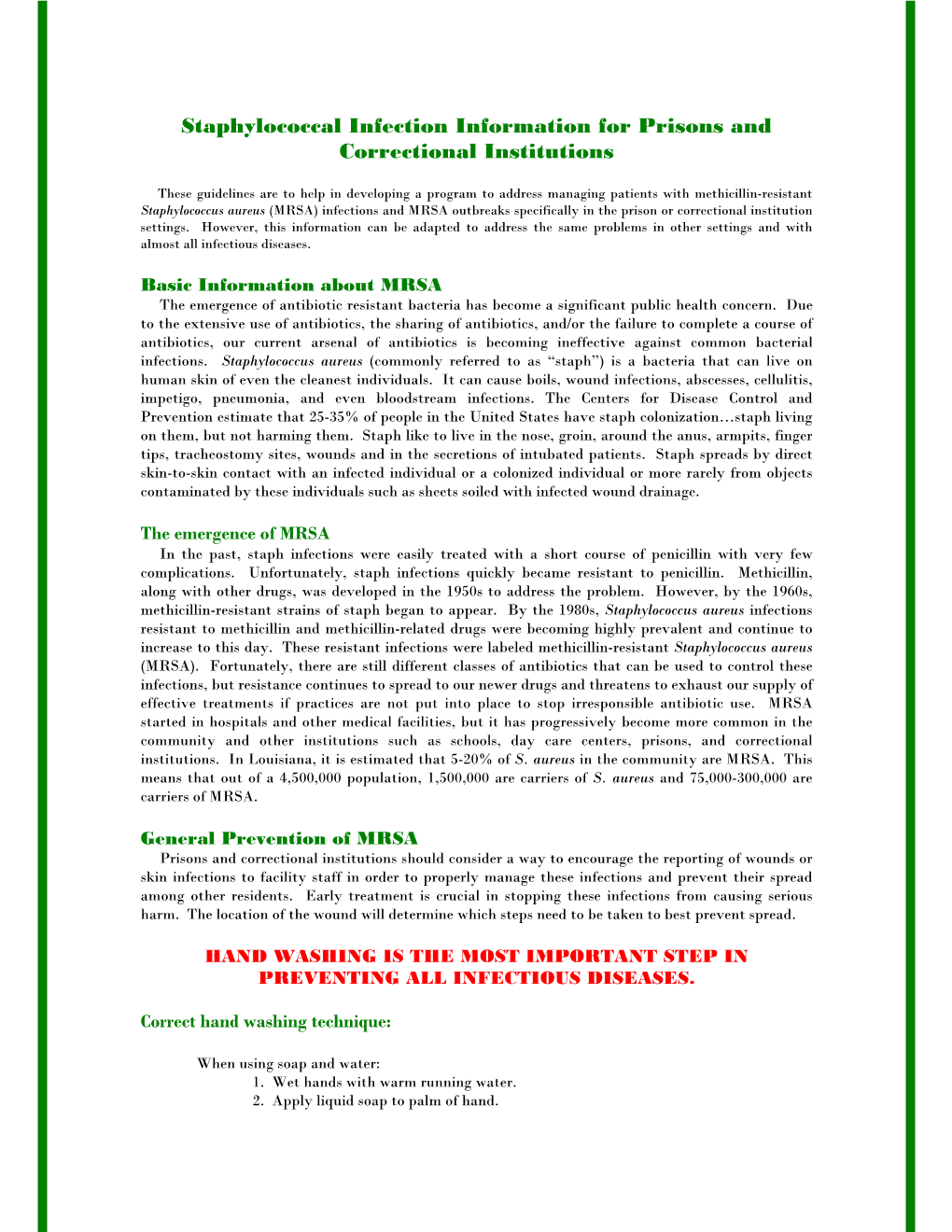 Staphylococcal Infection Information for Prisons and Correctional Institutions