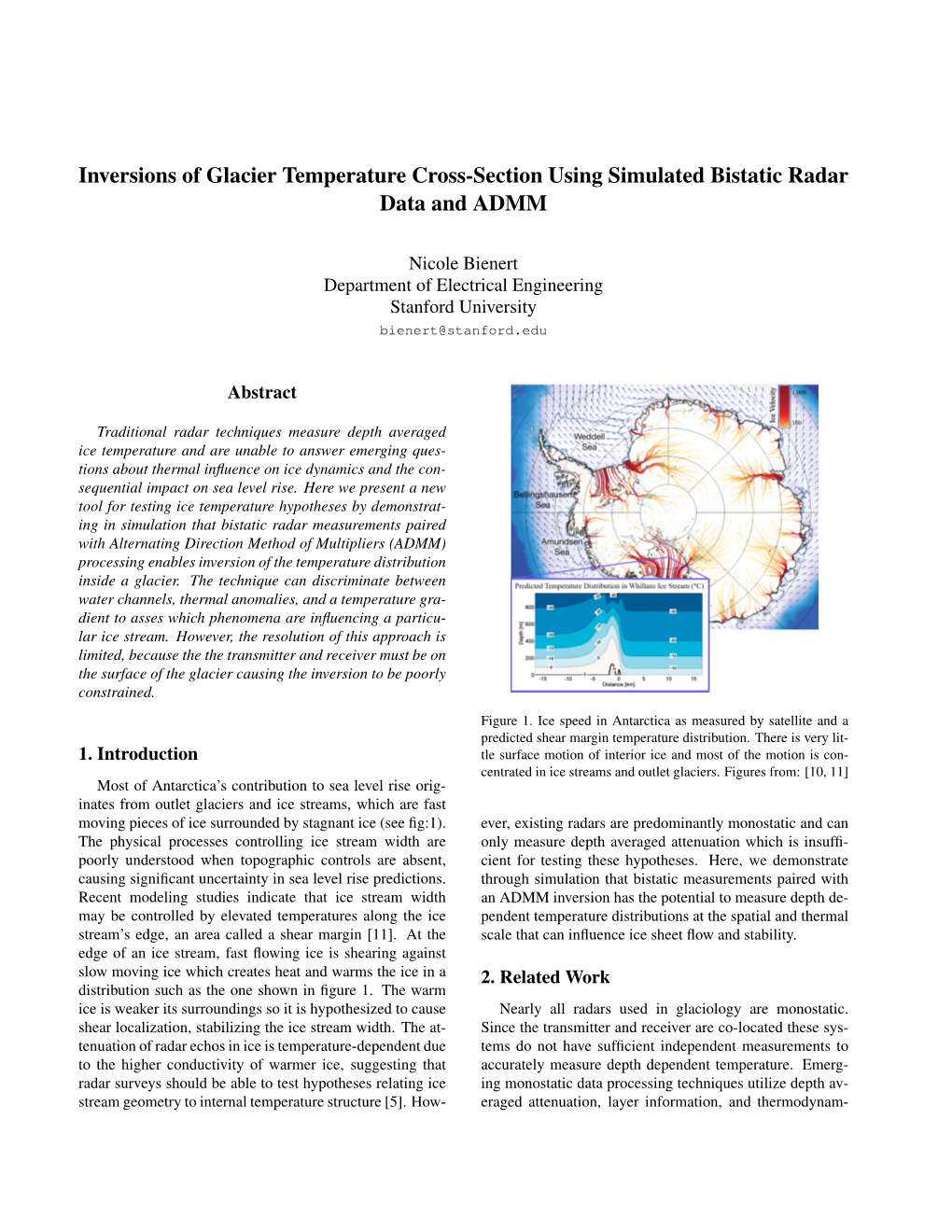 Inversions of Glacier Temperature Cross-Section Using Simulated Bistatic Radar Data and ADMM