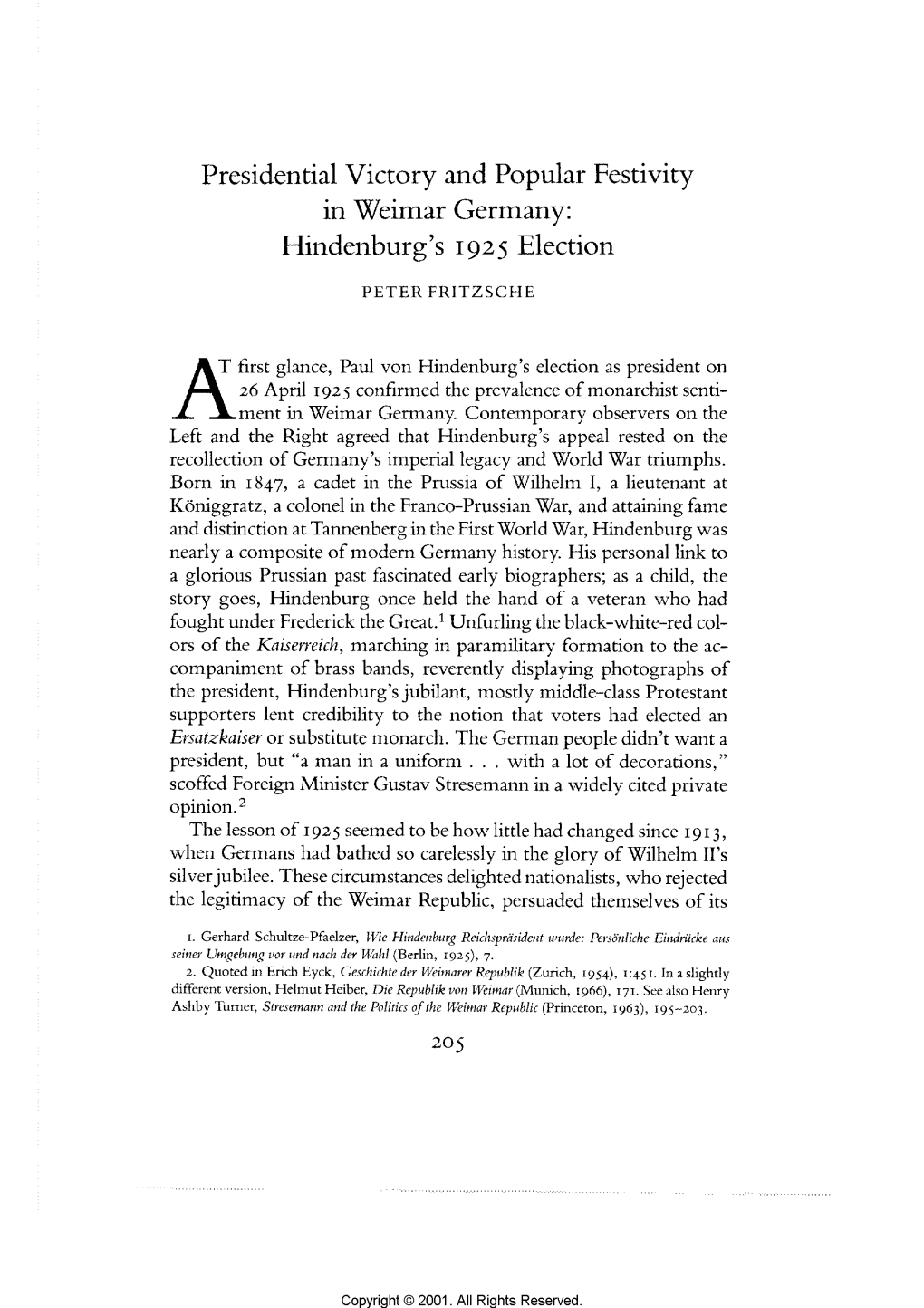 Hindenburg's 1925 Election