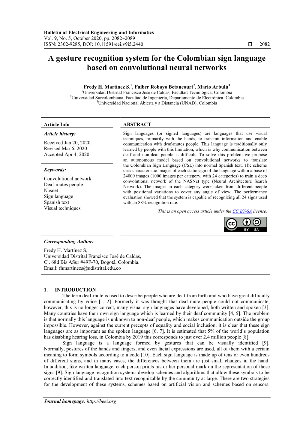 A Gesture Recognition System for the Colombian Sign Language Based on Convolutional Neural Networks