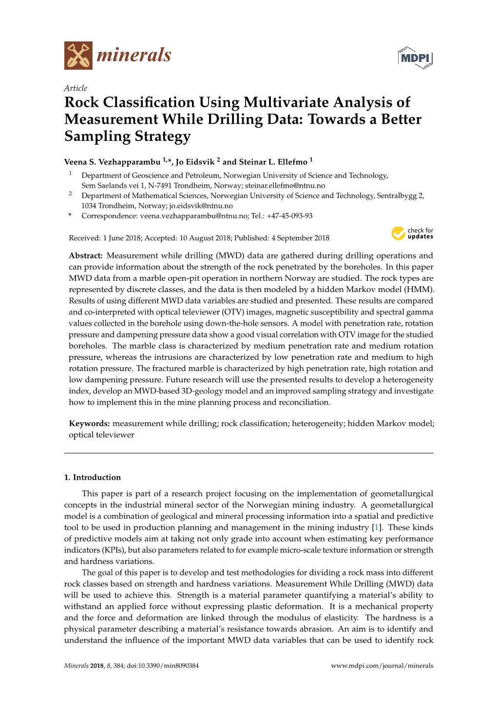 Rock Classification Using Multivariate Analysis of Measurement