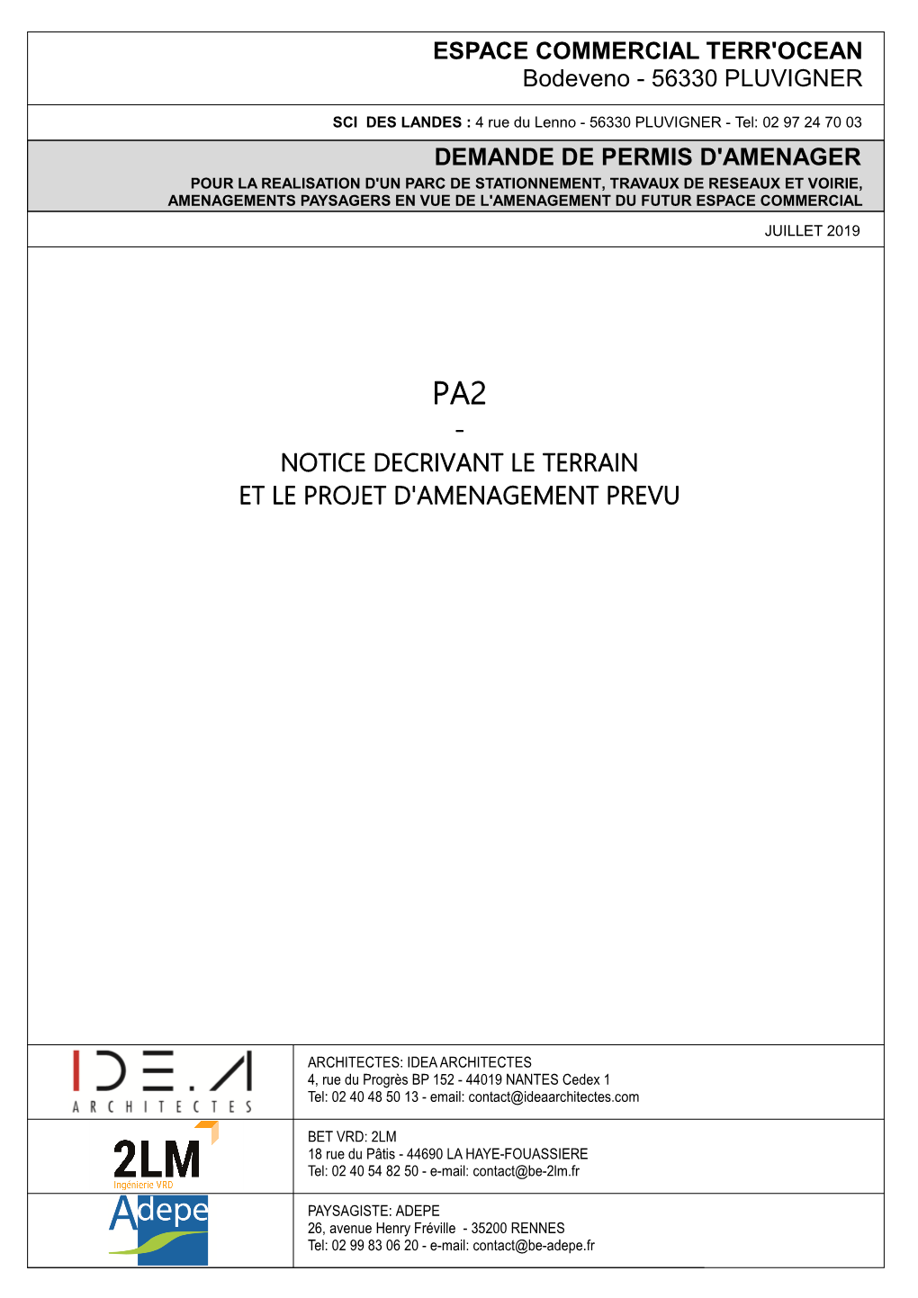 Notice Decrivant Le Terrain Et Le Projet D'amenagement Prevu