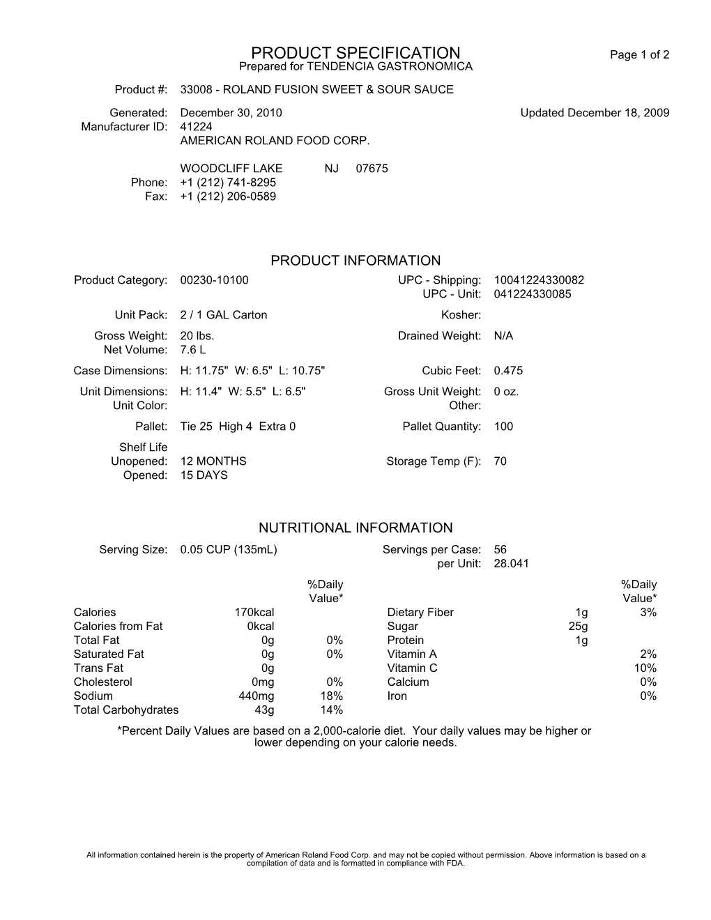 Product Specification