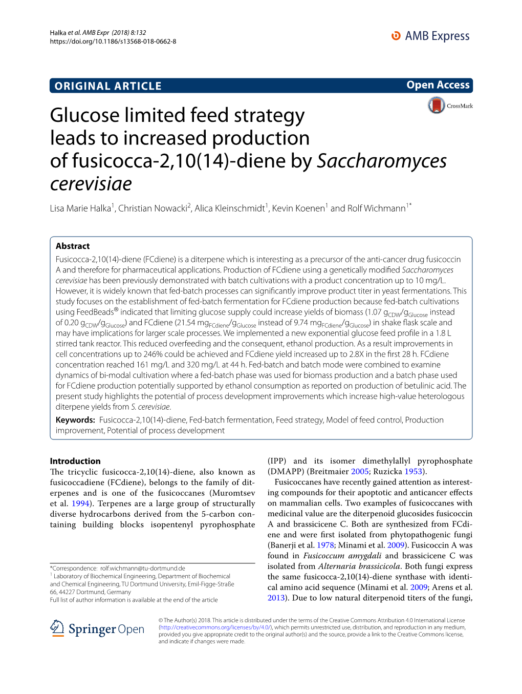 Glucose Limited Feed Strategy Leads to Increased Production of Fusicocca-2