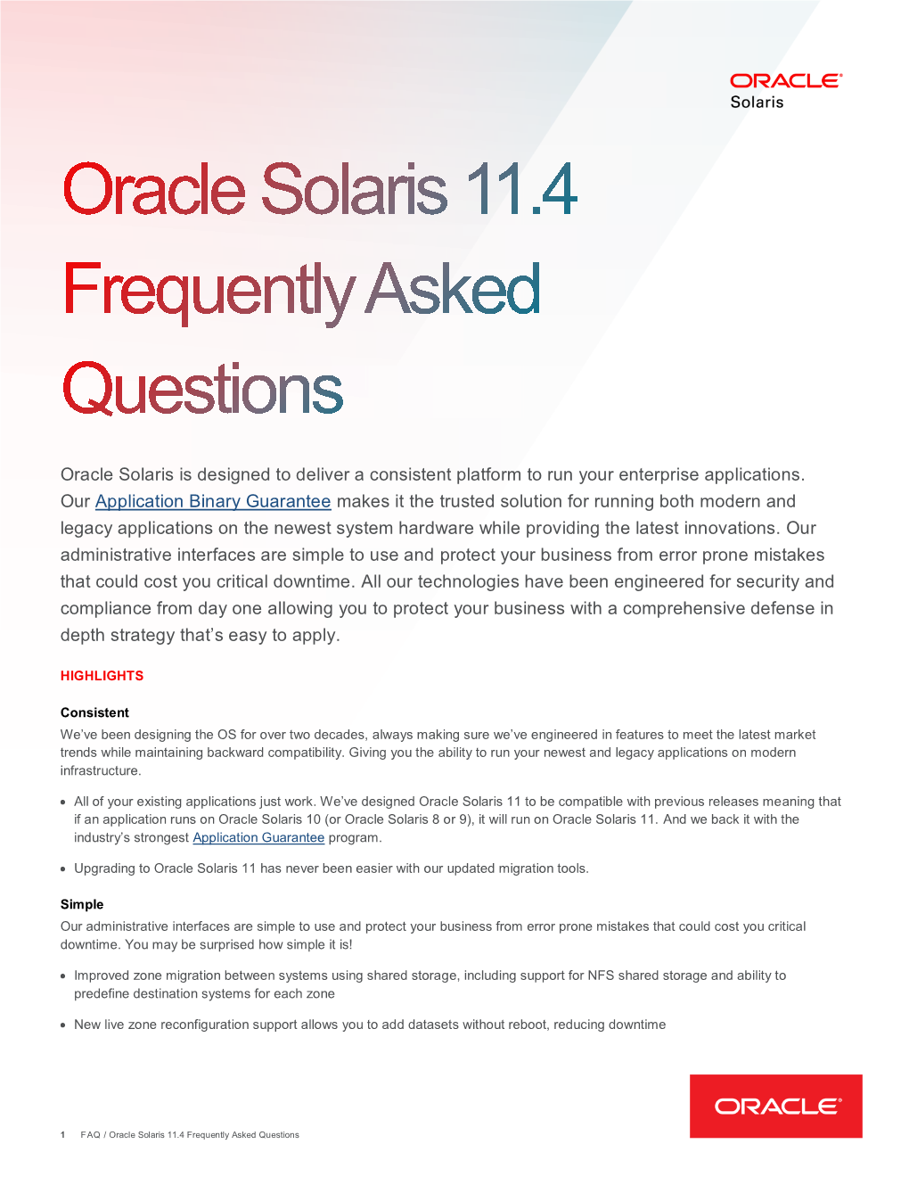 Oracle Solaris 11.4 Frequently Asked Questions