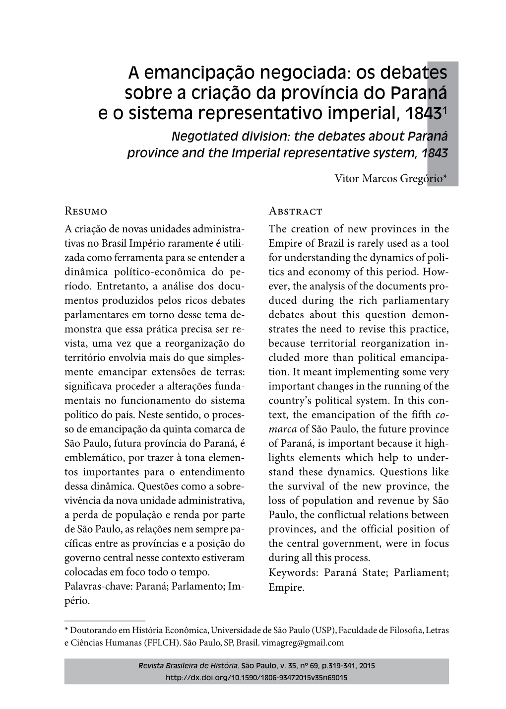 Negotiated Division: the Debates About Paraná Province and the Imperial Representative System, 1843