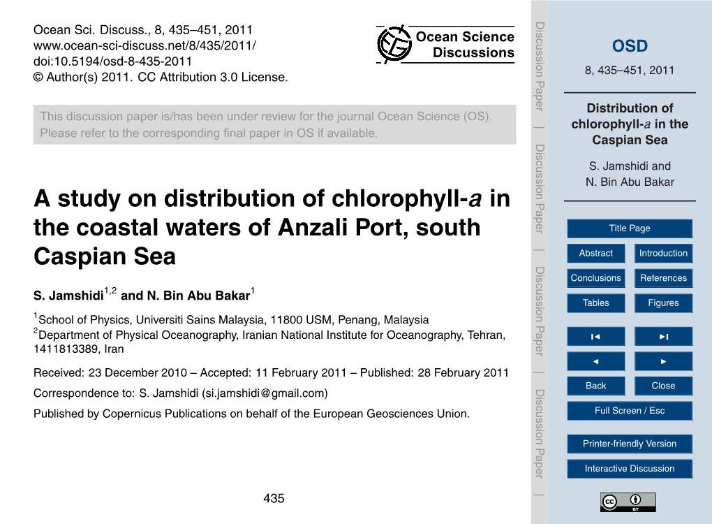 Distribution of Chlorophyll-A in the Caspian Sea 3 Results S