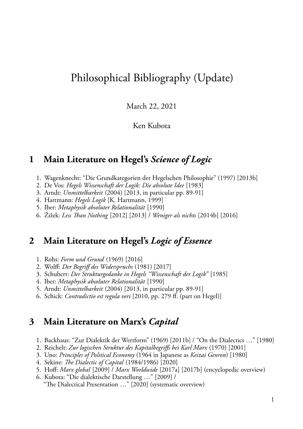 Philosophical Bibliography (Update)