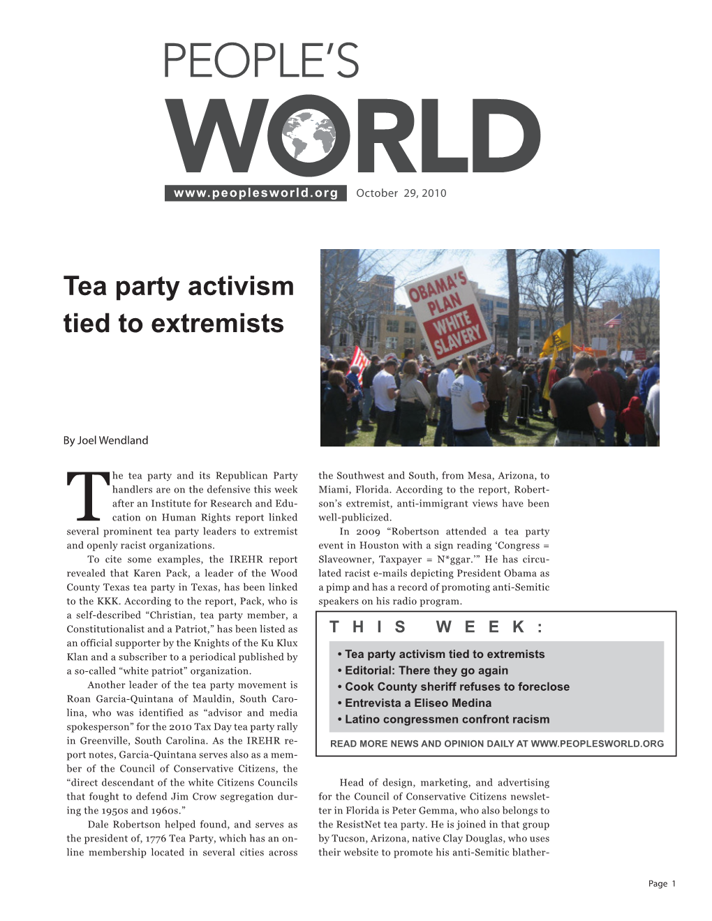 Tea Party Activism Tied to Extremists