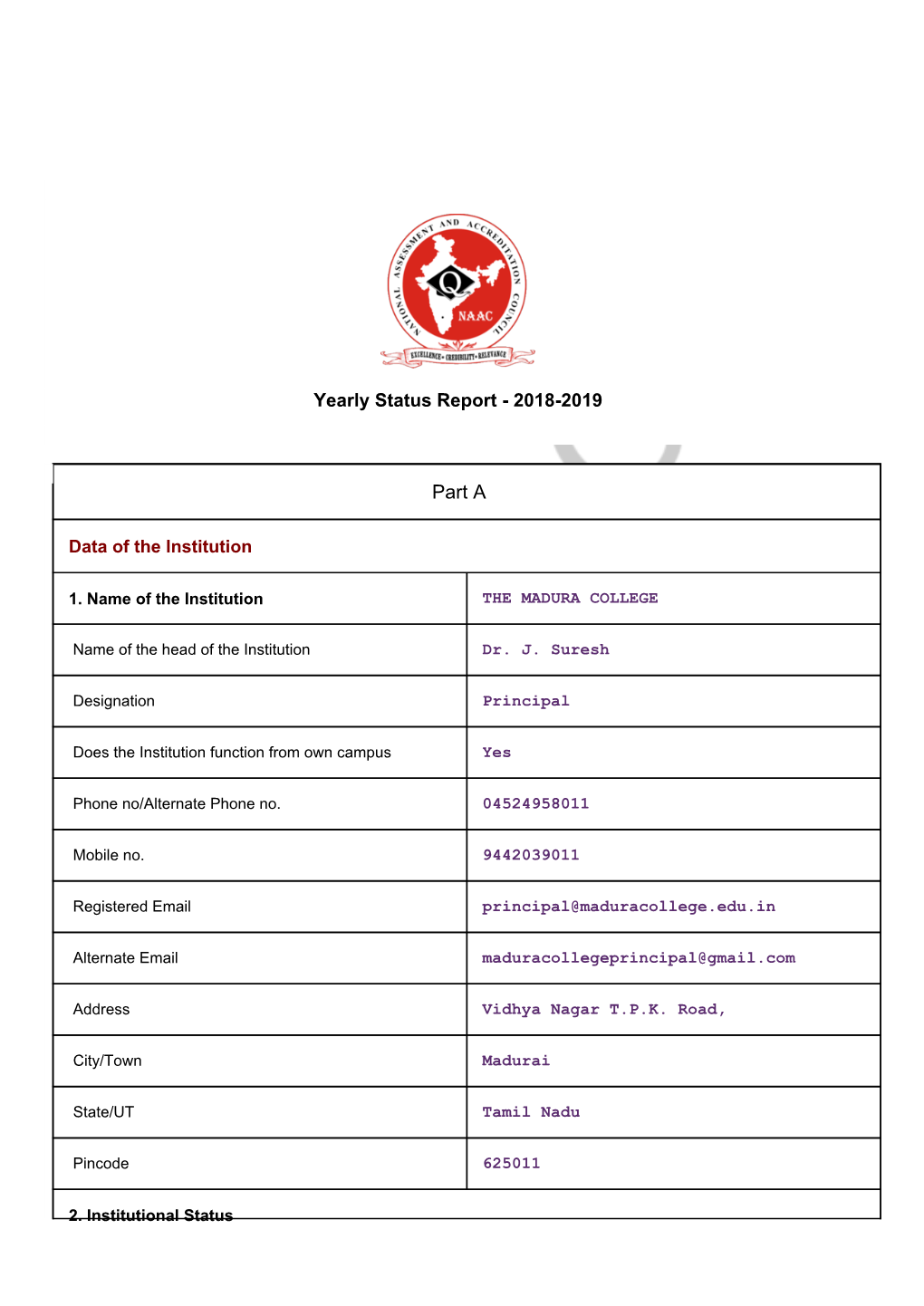 Yearly Status Report - 2018-2019