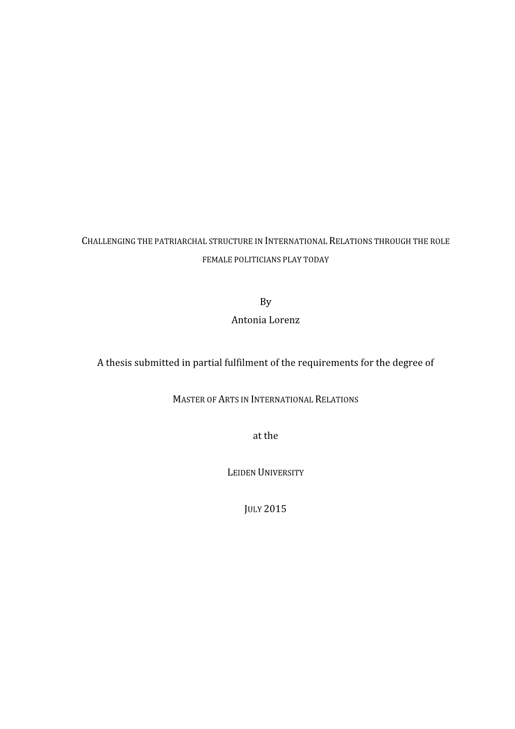 By Antonia Lorenz a Thesis Submitted in Partial Fulfilment of The