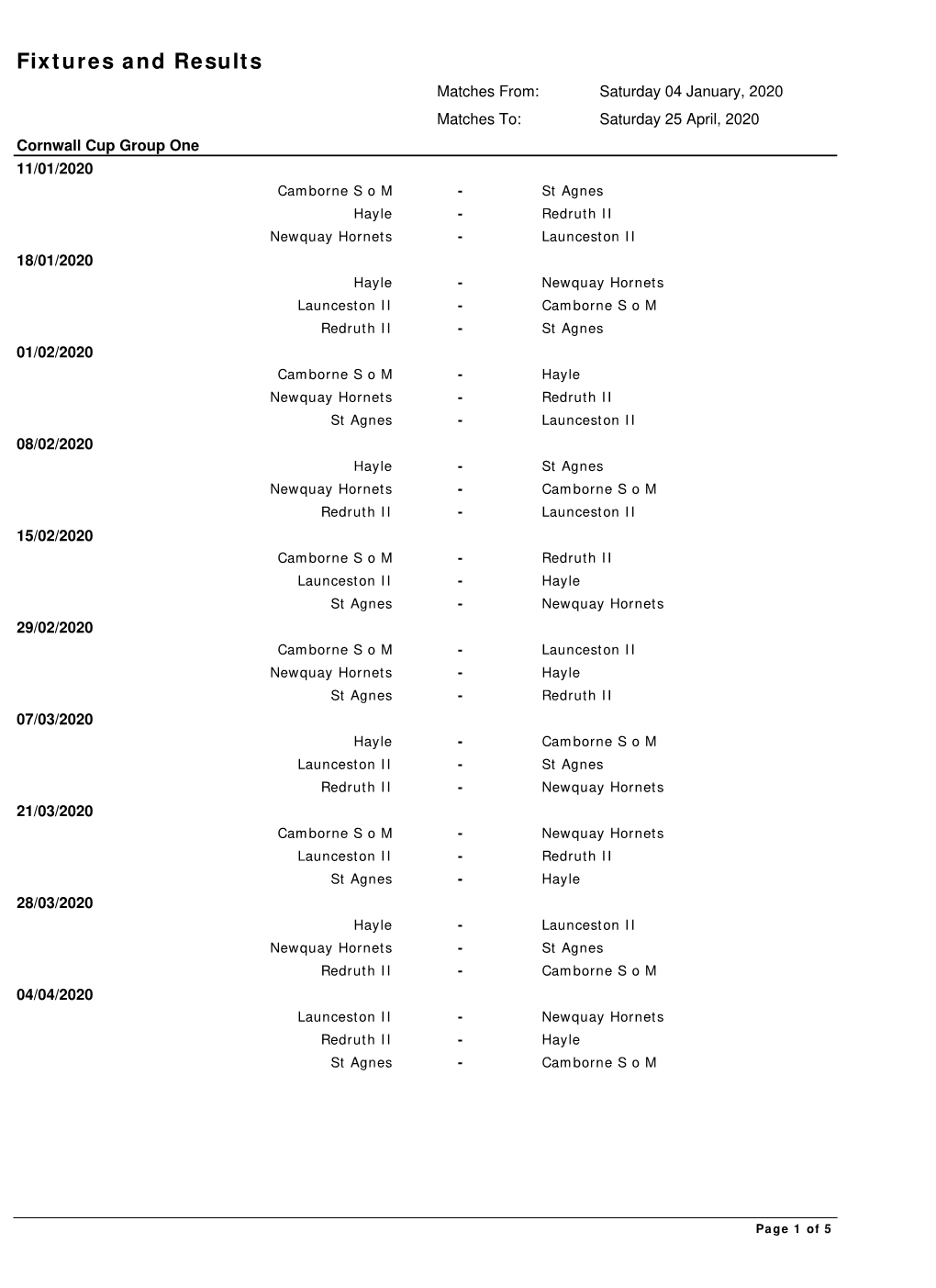 Fixtures and Results