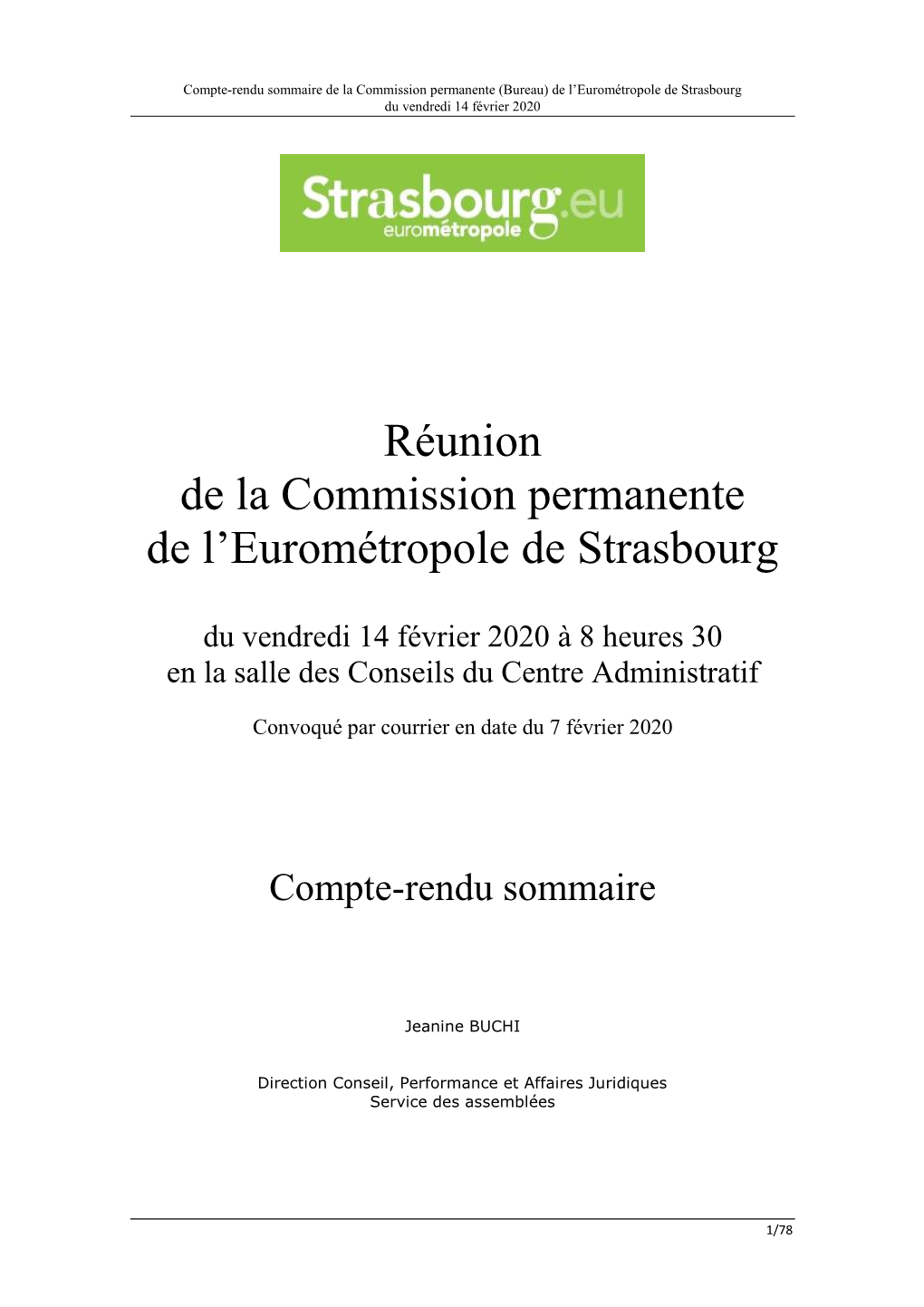 Réunion De La Commission Permanente De L'eurométropole De