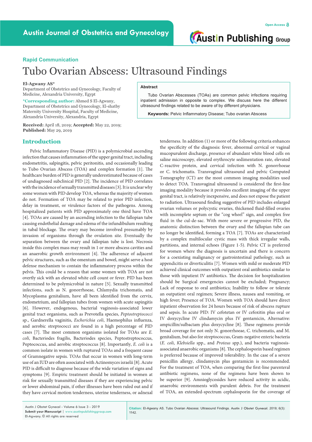 Tubo Ovarian Abscess: Ultrasound Findings