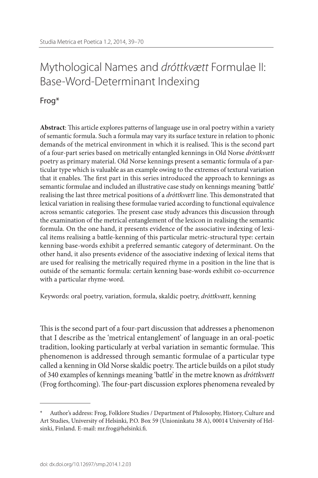 Mythological Names and Dróttkvætt Formulae II: Base-Word-Determinant Indexing