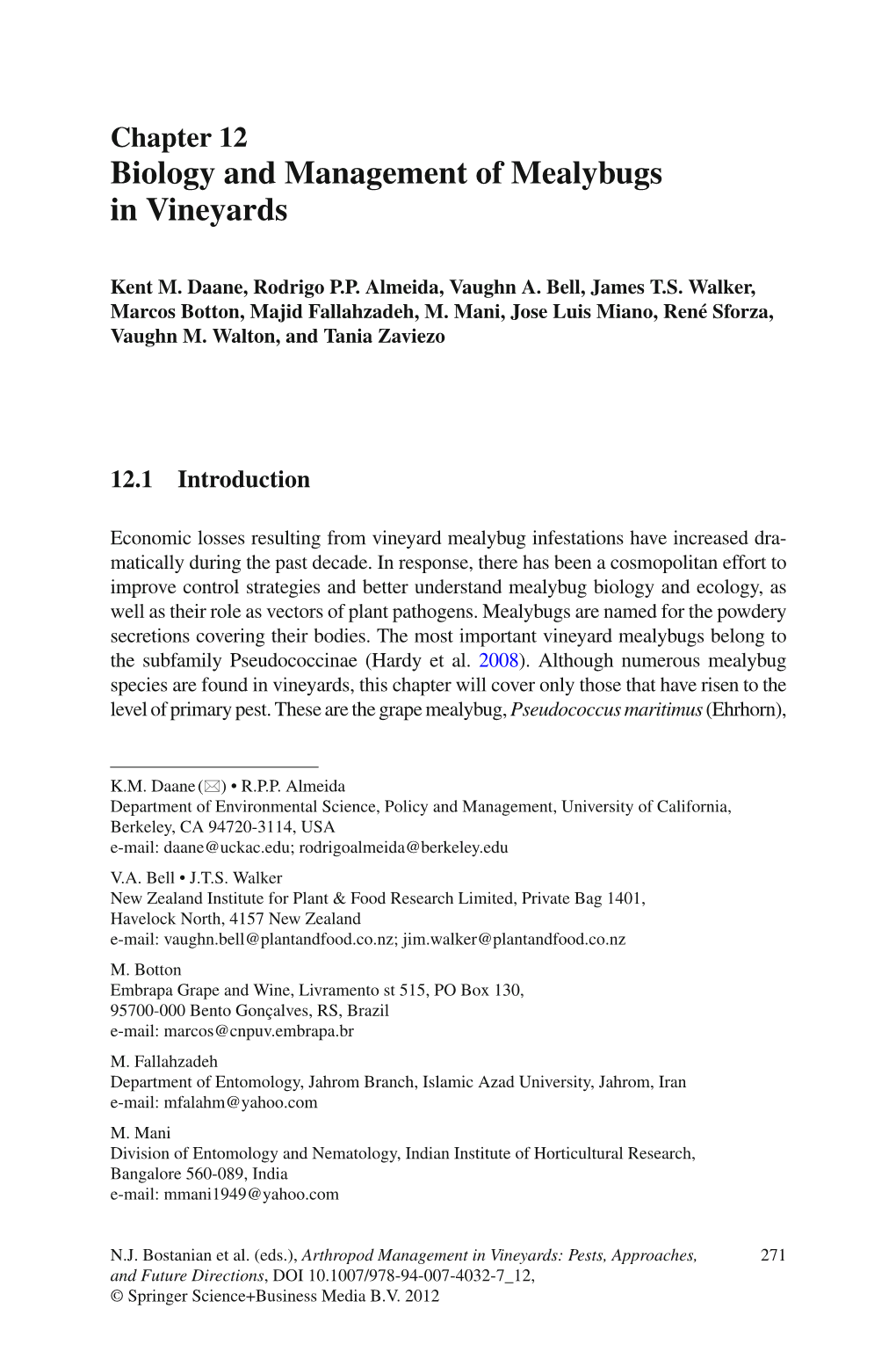 Biology and Management of Mealybugs in Vineyards