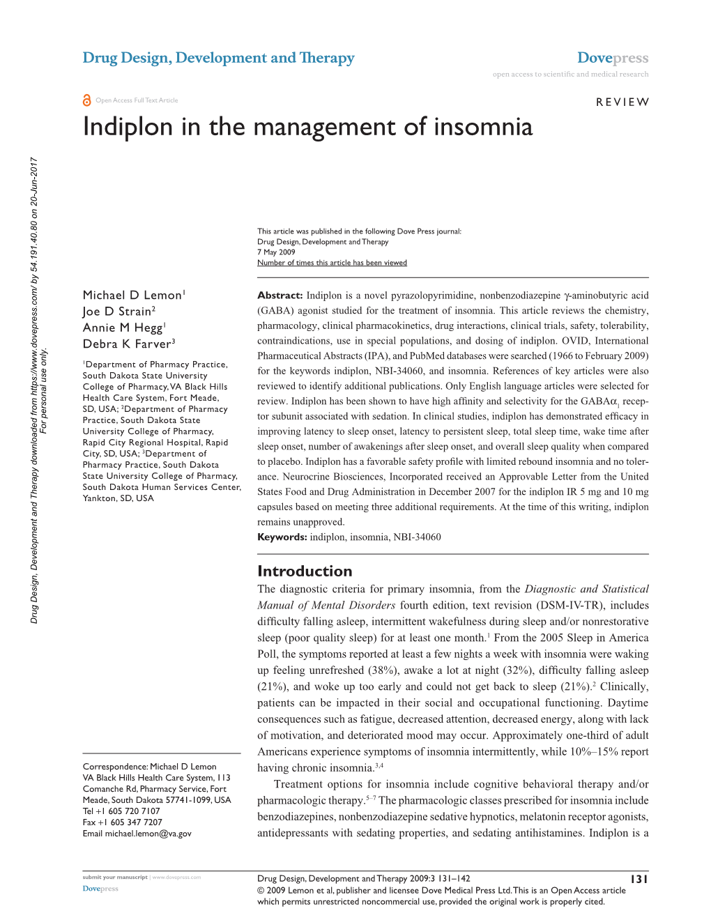 Indiplon in the Management of Insomnia