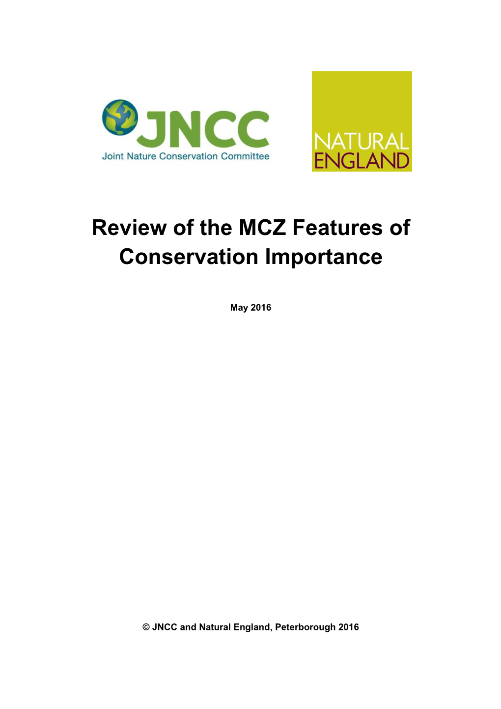 Review of the MCZ Features of Conservation Importance