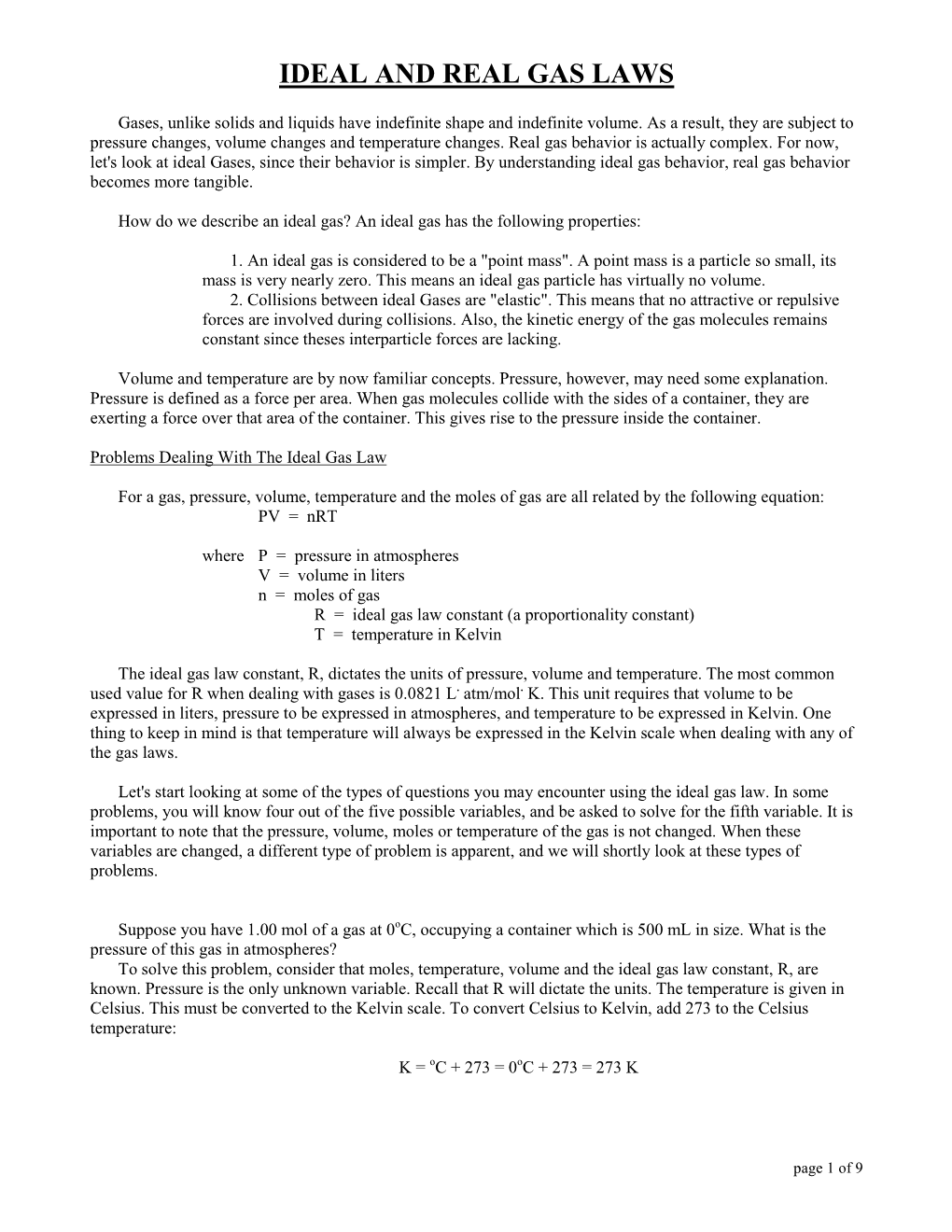 Ideal and Real Gas Laws