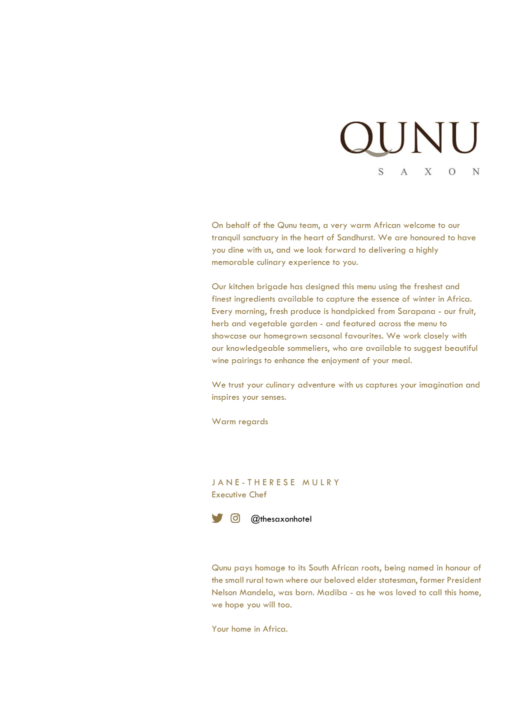 On Behalf of the Qunu Team, a Very Warm African Welcome to Our Tranquil Sanctuary in the Heart of Sandhurst
