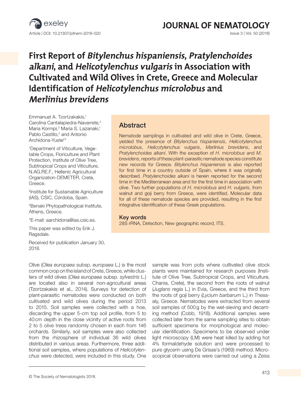 JOURNAL of NEMATOLOGY First Report of Bitylenchus Hispaniensis