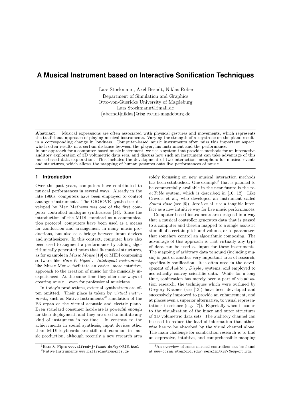 A Musical Instrument Based on Interactive Sonification Techniques
