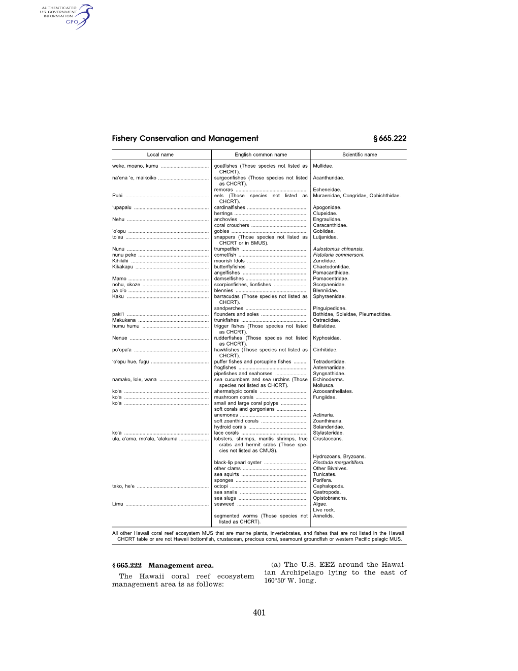 Fishery Conservation and Management § 665.222