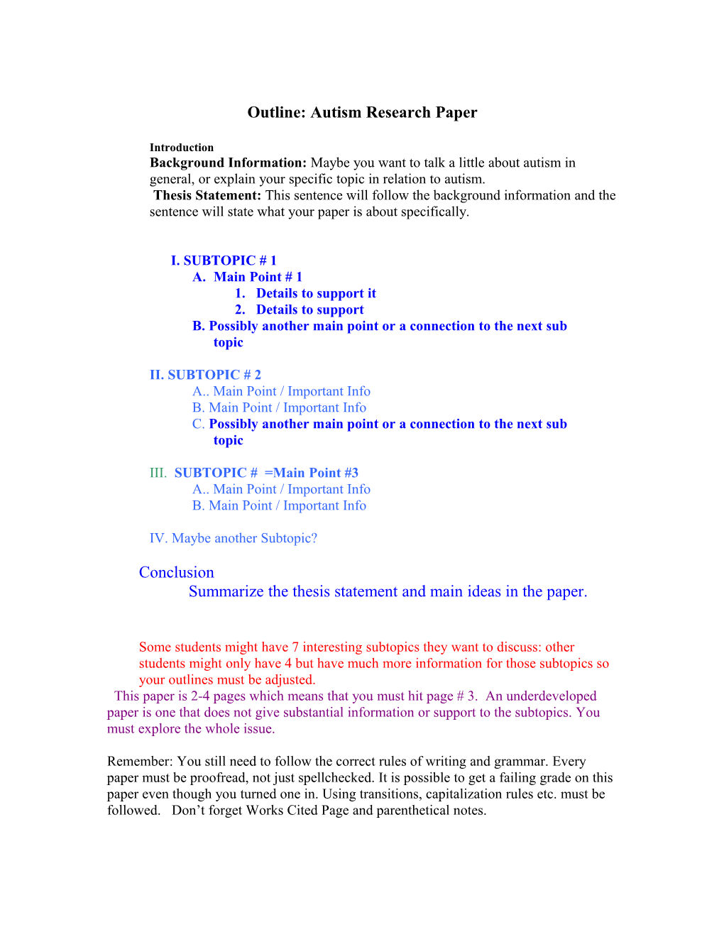 Outline: Autism Research Paper