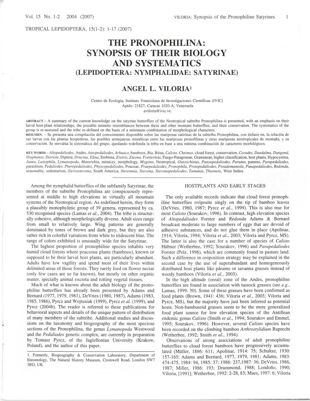 The Pronophilina: Synopsis of Their Biology and Systematics (Lepidoptera: Nymphalidae: Satyrinae)