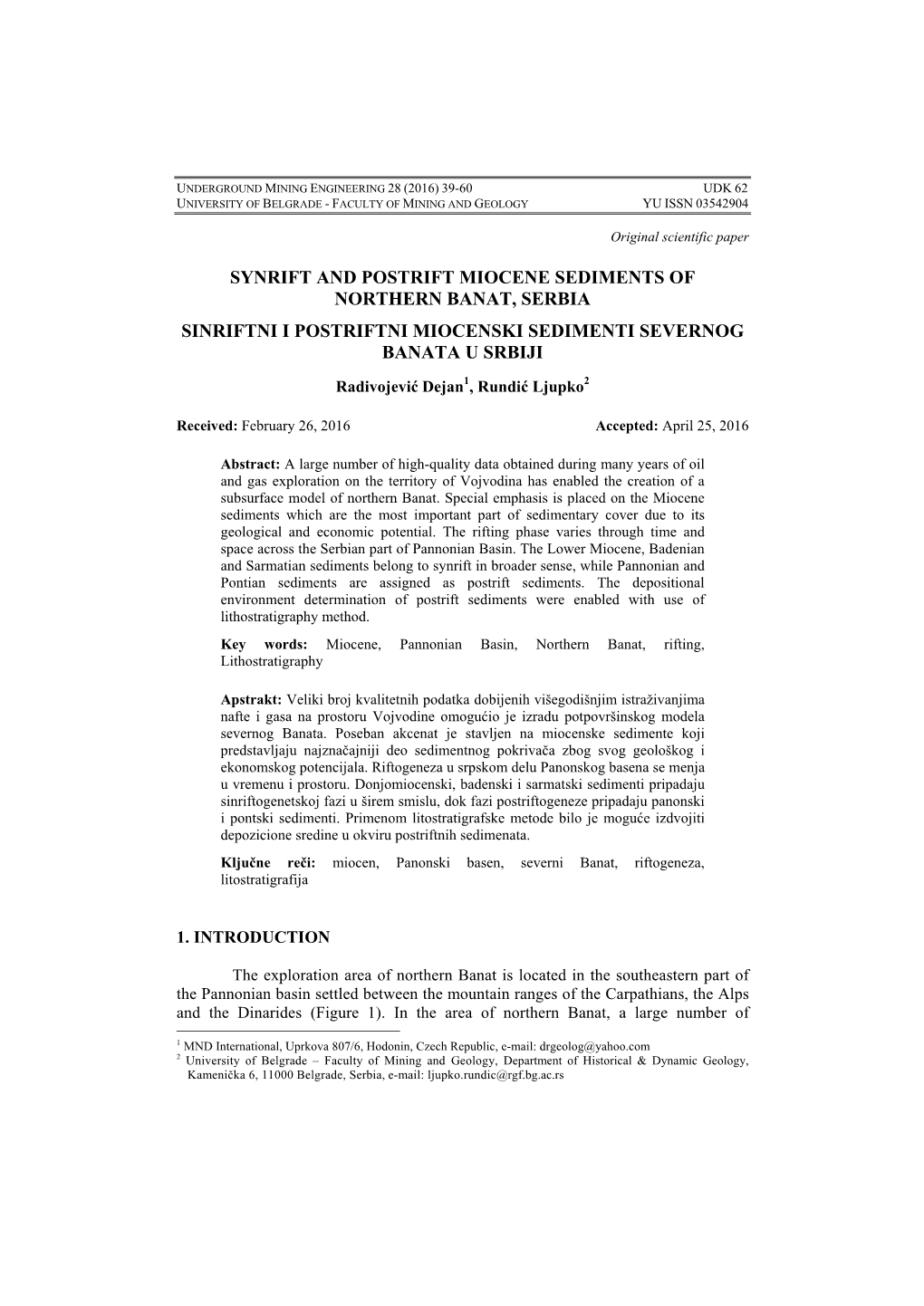 Synrift and Postrift Miocene Sediments of Northern Banat, Serbia