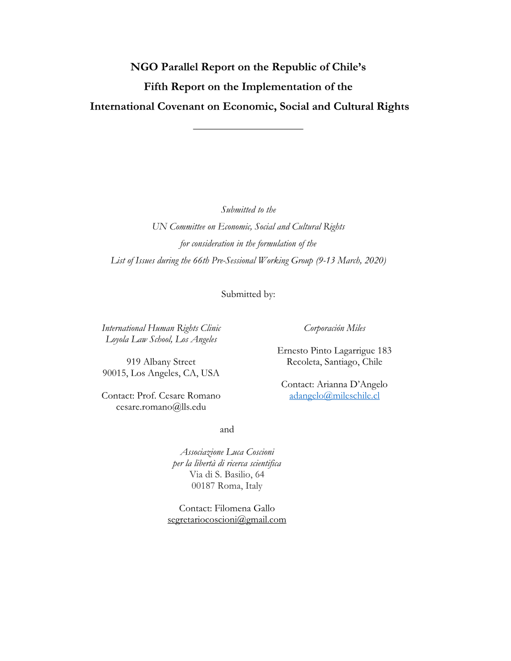 Chile’S Fifth Report on the Implementation of the International Covenant on Economic, Social and Cultural Rights ______