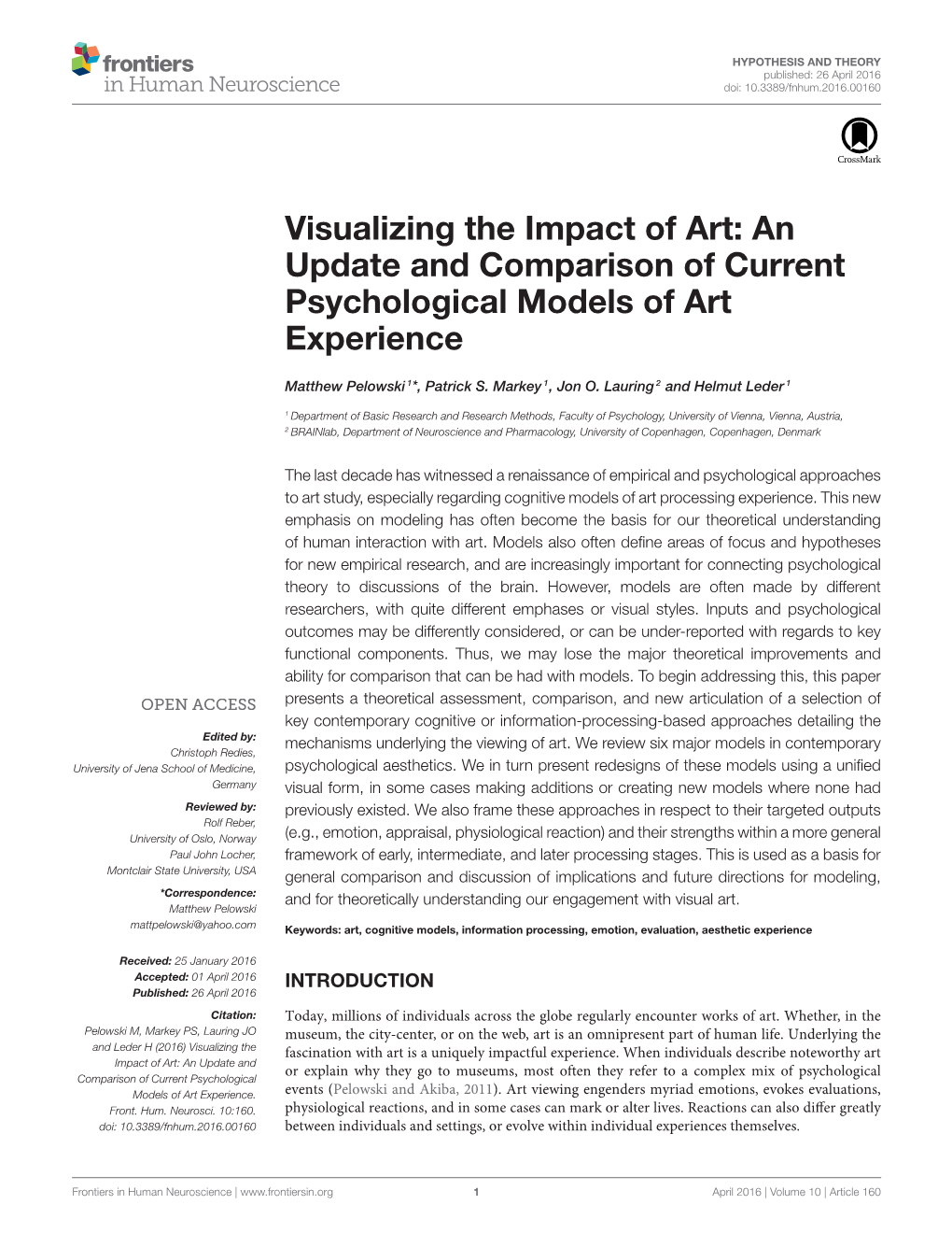 An Update and Comparison of Current Psychological Models of Art Experience