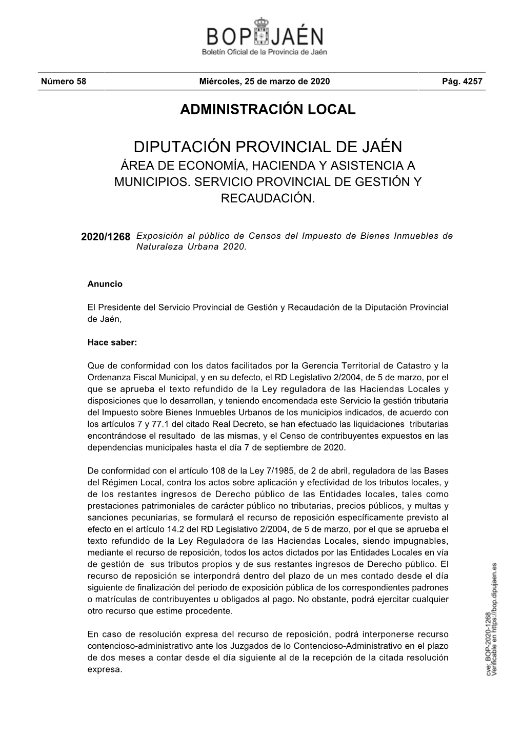 Diputación Provincial De Jaén Área De Economía, Hacienda Y Asistencia a Municipios