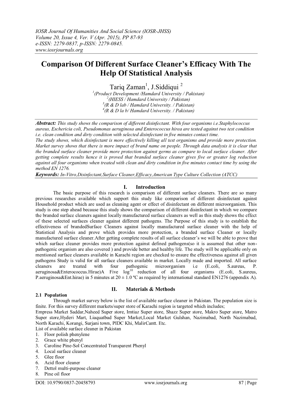 Comparison of Different Surface Cleaner's Efficacy with the Help Of