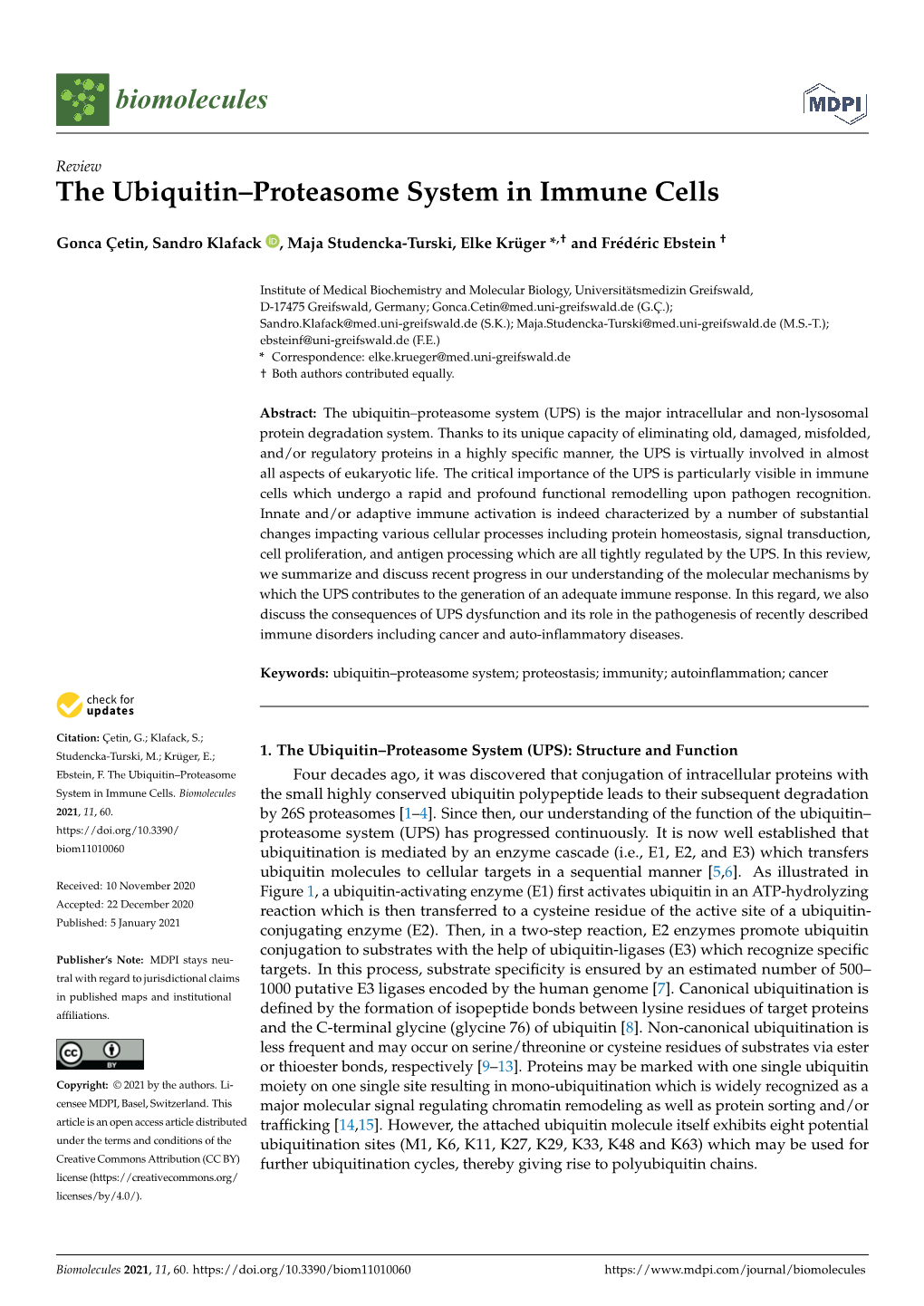 The Ubiquitin–Proteasome System in Immune Cells