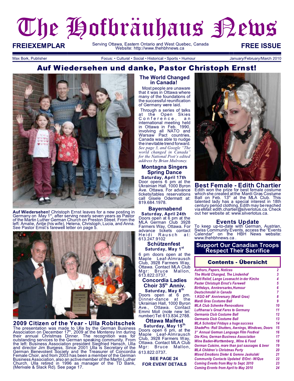 The Hofbräuhaus News Serving Ottawa, Eastern Ontario and West Quebec, Canada FREIEXEMPLAR Website: FREE ISSUE