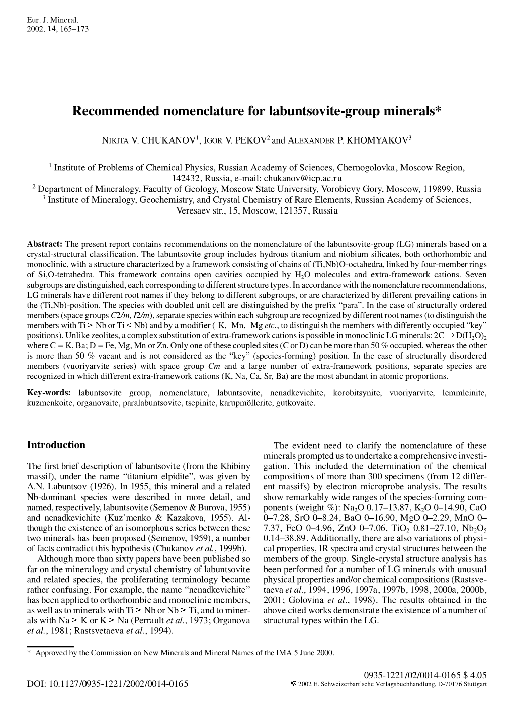 Recommended Nomenclature for Labuntsovite-Group Minerals*