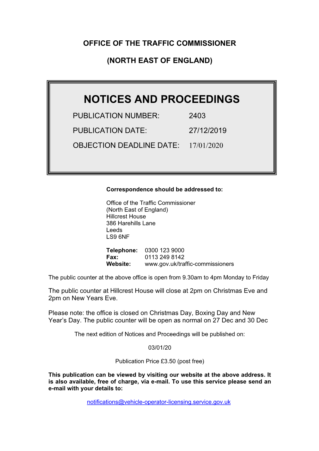 Notices and Proceedings for the North East of England