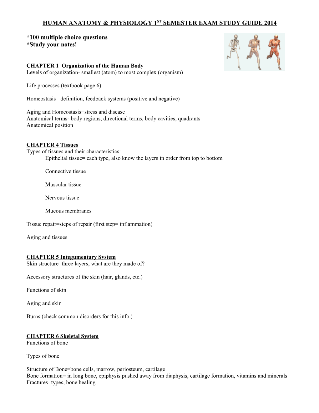 Human Anatomy & Physiology 1St Semester Exam Study Guide