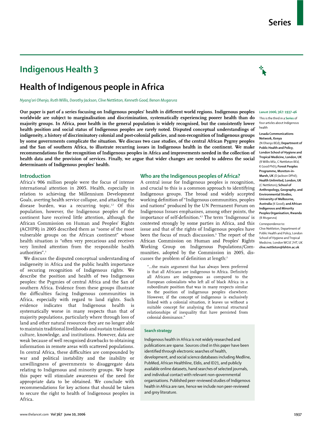 Health of Indigenous People in Africa