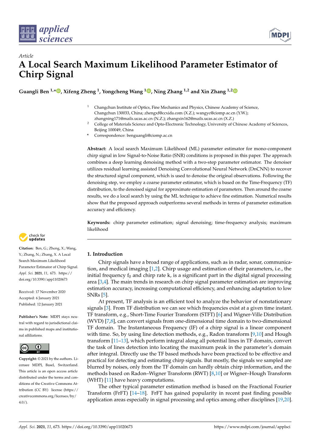 A Local Search Maximum Likelihood Parameter Estimator of Chirp Signal