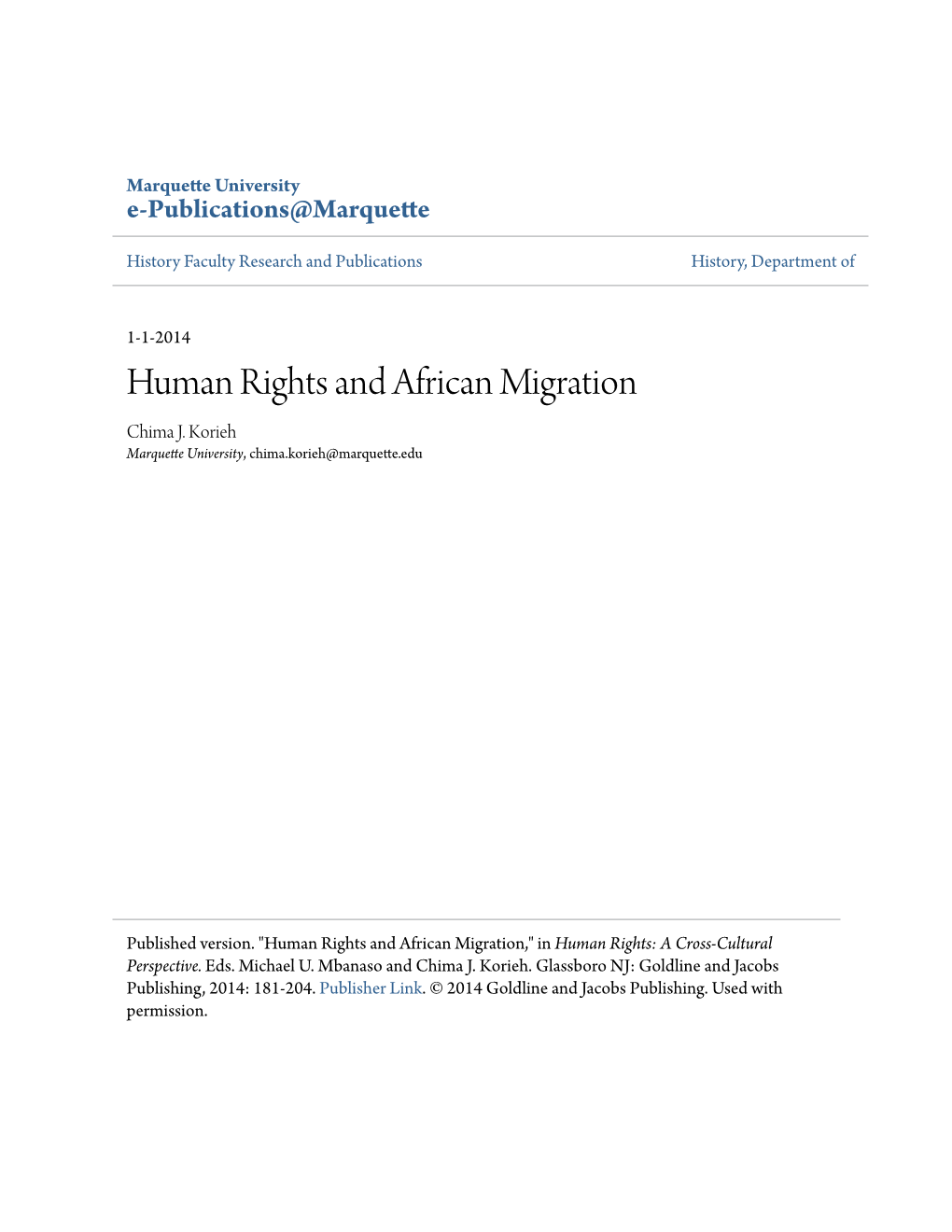 Human Rights and African Migration Chima J
